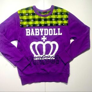 Baby Doll Vintage Japanese Brand Y2K Green Purple Checkered Streetwear Size M